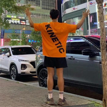Korea Stilā, Kas Darbojas Ar Īsām Piedurknēm T Vīriešiem Kokvilnas Gadījuma Modes Krekls Cilvēks Streetwear Brīvs T Krekls Hip Hop Harajuku
