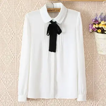 Korejas Gadījuma Dāmas Topi Ar Garām Piedurknēm Baltā Šifona Blūze Plus Lieluma Sievietēm Streetwear Krekli Pavasara 2020. Gadam Elegants Birojs Krekls
