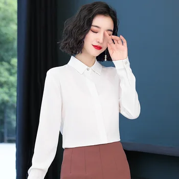 Korejas Modes Zīda Sieviešu Blūzes Cietā Birojs Dāmu Krekls un Blūze ar garām Piedurknēm Blusas Largas Plus Lieluma Sieviešu Topi un Blūzes