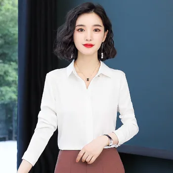 Korejas Modes Zīda Sieviešu Blūzes Cietā Birojs Dāmu Krekls un Blūze ar garām Piedurknēm Blusas Largas Plus Lieluma Sieviešu Topi un Blūzes