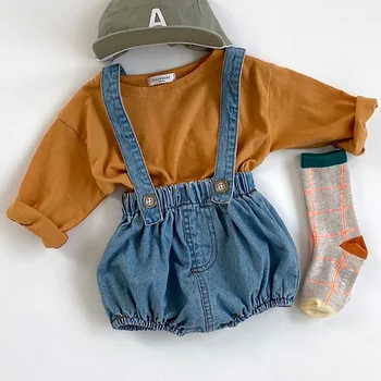 Korejiešu bērnu gudrs T kreklā un īsās divu gabalu komplekti, pavasarī un rudenī bērnu modes bikses ar garām Piedurknēm augšu
