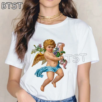 Korejiešu Pāris Drēbes Eņģelis Karikatūra Cupid Drukāt Harajuku T Krekls Plus Lieluma Sievietēm Estētisko 90s T Sievietēm High Street Topi