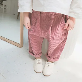 Korejiešu stilā, baby meiteņu kokvilnas velveta vaļīgas bikses zīdaiņiem un bērniem vienkrāsainu modes gadījuma bikses bērnu Rudens apģērbu