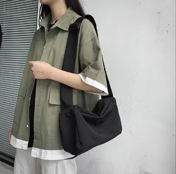 Korejiešu versija vienkārša ikdienas pleca soma, modes sieviešu soma retro studentu pleca soma tīrtoņa krāsas neilona soma crossbody