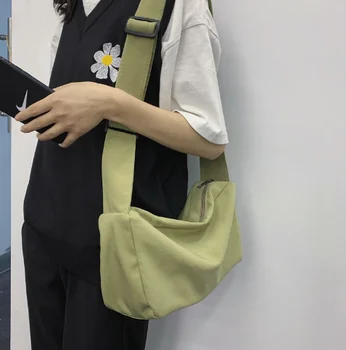 Korejiešu versija vienkārša ikdienas pleca soma, modes sieviešu soma retro studentu pleca soma tīrtoņa krāsas neilona soma crossbody