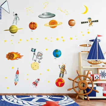 Kosmosa astronautu 8 planētas, sienas uzlīmes, bērnu istabas kosmosā planētas galaxy raķešu kuģi, sienas uzlīmes dekoratīvās sienas fonu