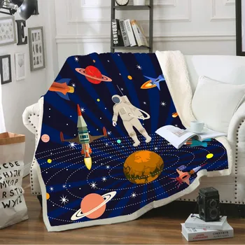 Kosmosā Galaxy Tēma Mest Segu, Bērns Karikatūra Siltu Segu Astronauts Koraļļu Sega Mājas Ceļojuma Sherpa Vilnas Sega