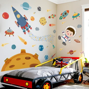 Kosmosā Sienas Uzlīmes DIY Planētām Raķetes Astronauts Sienas Uzlīmes Bērniem, Bērnu Istabas, Guļamistabas Mājas Apdare