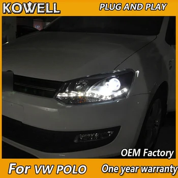 KOWELL Auto stils gadījumā VW Polo priekšējie Lukturi LED dienas gaitas lukturi priekšējo Lukturu Lēcas Dubultās Staru HID Xenon