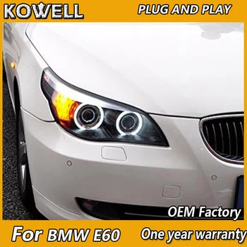 KOWELL Car Styling 5 Sērijas E60 lukturi 2003-10 Par E60 LED lukturi Angel eye led dienas gaitas lukturi sānu gaismas, Bi-Xenon Lēcu xenon H