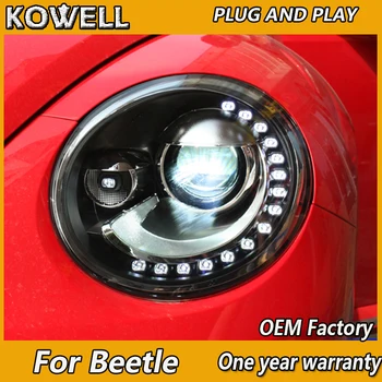 KOWELL Car Styling, lai Volkswagen Beetle priekšējie Lukturi 2013-17 Vabole LED priekšējo Lukturu dienas gaitas lukturi Bi Xenon Lēcu High Low Beam Autostāvvieta