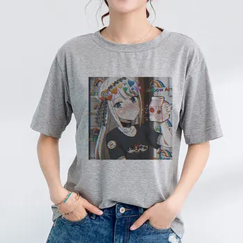 Kpop Kawaii Vasaras Sieviešu Topi Šiks Japāņu Cute Karikatūra Izdrukāt Brīvs T-krekls Ins Harajuku Vintage O-veida kakla Modes Ulzzang T-krekls
