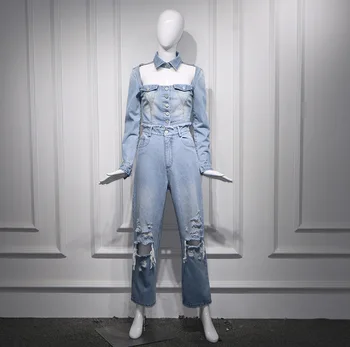 Kpop korejas Slavenība modes Gaiši zils slim dobi īsu džinsa jaka, mētelis+ modes zaudēt Taisni džinsi sievietēm Divu gabals, kas