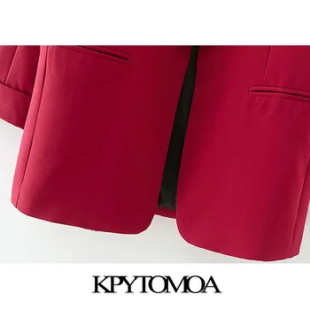 KPYTOMOA Sieviešu 2020. Gadam, Modes Biroja Jāvalkā Sarkana Žakete Vintage Mētelis ar garām Piedurknēm, Kabatām Sieviešu Virsdrēbes Šiks Topi