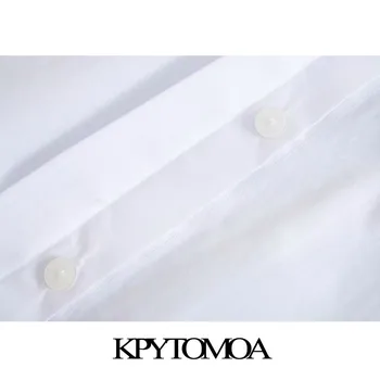 KPYTOMOA Sieviešu 2020. Gadam, Modes Pērle Frēzēšana Raibs Asimetriska Blūzes Vintage garām Piedurknēm Pogas-uz augšu Sieviešu Krekli Šiks Topi