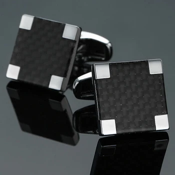 Kravas-bezmaksas, augstas kvalitātes luksusa vīriešu kreklu aproču pogas jaunu videi draudzīgu oglekļa šķiedras square black aproču pogas