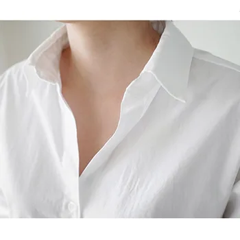 Krekli sievietēm 2019 Poga, Cietā Kārta-Apkakle dāmas sieviešu topi ar garām piedurknēm krekli baltā korejas modes apģērbu blusas 0472