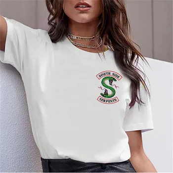 Krekli sievietēm, Čūskām Sieviešu Vasaras Īsām Piedurknēm T Krekls Sieviešu White Gadījuma Čūska Drukāt Riverdale Tshirts Streetwear Tee