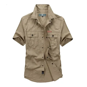 Krekls 2020. gada Vasaras Augstas Kvalitātes Vīriešu Modes Gadījuma Īsām Piedurknēm Krekls Kokvilnas Topi, Vīriešu Militārā Stila Krekls Camisa Masculina