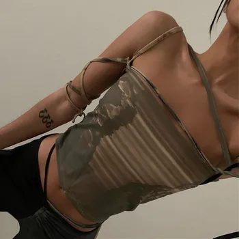 Kriptogrāfijas Modes Drukāt bez Piedurknēm Crop Topi Sievietēm Pārsējs Sexy Backless Sasiet Pavada Top Sieviete Apgriezts Augšu Vasaras