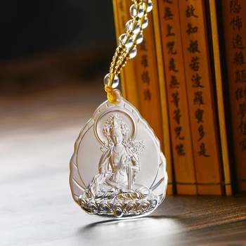 Kristāla Pērlītes Naudu Amuletu Baltā Tara Budas Kristāla Kulons Budas Kaklarota Amulets