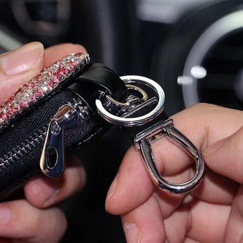 Kristāla Rhinestone Taustiņu Lietā Par Automašīnas Atslēga Vāciņu Īstas Ādas Atslēgu Maki Soma Sieviešu Modes Dimanta Turētāju Automašīnas Aizsardzība