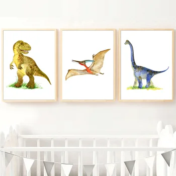 Krāsa Karikatūra Dinozauru Sienas Mākslas Audekls Gleznošanai Ziemeļvalstu Plakāti Un Izdrukas Dzīvnieku Sienas, Attēlus Bērnu Istabas Bērnu Gultas Istabas Dekors