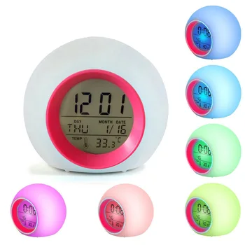 Krāsa Mainot LED Light Digital Modinātājpulksteņi Touch Kontroli Bērniem, Bērnu Pamosties Modinātājs Termometrs Veidu Mūzikas Dāvanas