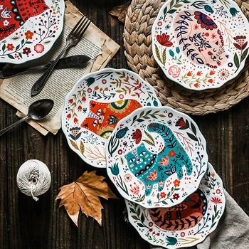 Krāsains Kaķis Vakariņas Plāksnītes Zem-glazētas Keramikas Vakariņas Ēdieni, Deserts, Renes Ziedu Kaķēns Dinnerware Mikroviļņu Drošu 8 collu WJ76