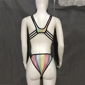 Krāsains Redzēt Cauri Viens Gabals Peldkostīms Sievietēm Sexy Dziļu V Veida Kakla Dobi No Tīkla High Cut Bodysuit Beachwear Viens Gabals Peldkostīmi