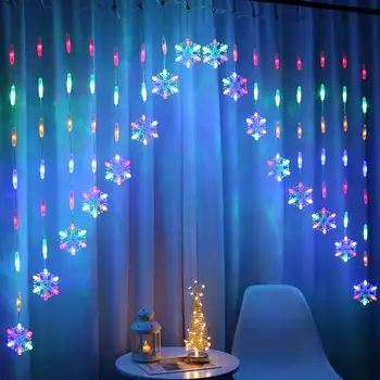 Krāsains Sniegpārslas Durvju Aizkars LED Pasaku String Gaismas Vainags Ziemassvētku Rotājumi Svētku Apgaismojums Kāzu Puse, Dekoratīvie