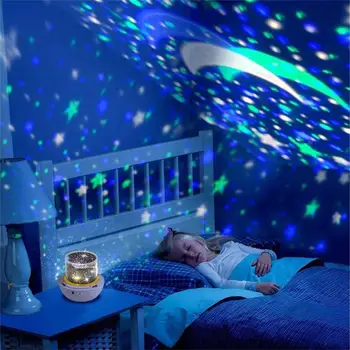 Krāsains Zvaigžņotās Debess Projektoru Mēness-Nakts Gaismas USB Bateriju Darbināmas Uzlādes Rotējošo Nakts Gaismas Projekcijas Lampas Bērnu Dāvanu