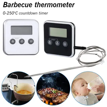 Krāsns Virtuvē Pārtikas Termometrs ar LCD Digitālo Gaļas Grilēšanas BBQ Cepšanas Termometrs Taimeris Tālvadības Zondi Ar Zondi