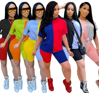 Krāsu Salikuma Bikses un Top Set Plus Lieluma Sievietēm Izdilis Divas Gabals, kas Sportwear Gadījuma Sviedri Uzvalks Vasaras Outits Sievietēm 2020