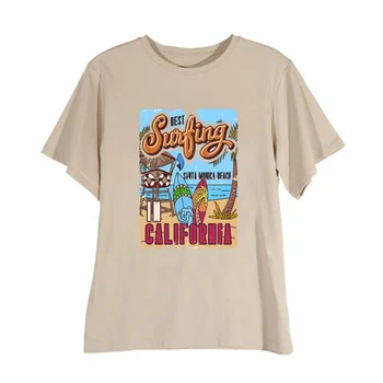 Kuakuayu HJN Vasaras Gadījuma Lielgabarīta Tee Labākais Sērfošanu Santa Monica, Kalifornija Sieviešu Retro Stila Brīvdienas Pludmales Krekls