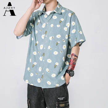 Kumelītes Ziedi Harajuku Korejas Krekli Ar Īsām Piedurknēm Vīriešiem 2020. Gada Vasaras Sieviešu Havaju Streetwear Blūzes Pogu Up Krekls Plus Lieluma