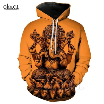 Kungs Ganeša pelēkā vārna Hiphop Hoody Drukāt 3D Hindu Zilonis-ar nosaukumu Dievs Vīriešu/Sieviešu Rudens Ziemas Oranžā, pelēkā vārna Ielu Stilu, Tracksuit