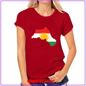 Kurdistānas Karoga Karti Dizaina T Krekls O-veida kakla Dabīgas Kokvilnas Vasaras Īsām Piedurknēm Sieviešu Hipster Online Tee Krekli vetement femme