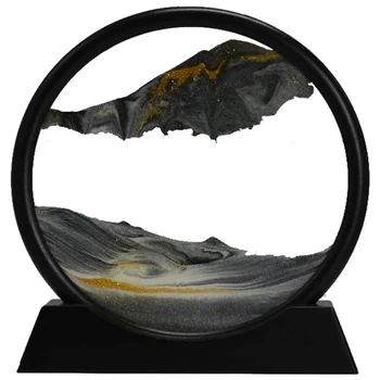 Kustīga Smilšu Mākslas Ainu Apaļā Stikla 3D Dziļūdens Sandscape Kustību Displeja Rāmi Plūstošā Smilts(7inch)