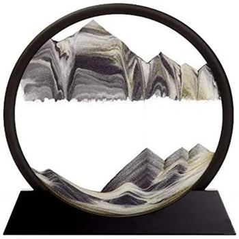 Kustīga Smilšu Mākslas Ainu Apaļā Stikla 3D Dziļūdens Sandscape Kustību Displeja Rāmi Plūstošā Smilts(7inch)