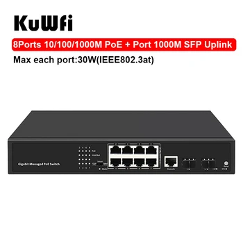 KuWFi Gigabit POE Switch 4/8/16/24 POE Portiem 10/100/1000Mbps IEEE802.3AF/Standarta RJ45 Centrmezglu, Komutatoru Pagarināt Pārvades 250M
