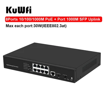 KuWFi Gigabit POE Switch 4/8/16/24 POE Portiem 10/100/1000Mbps IEEE802.3AF/Standarta RJ45 Centrmezglu, Komutatoru Pagarināt Pārvades 250M
