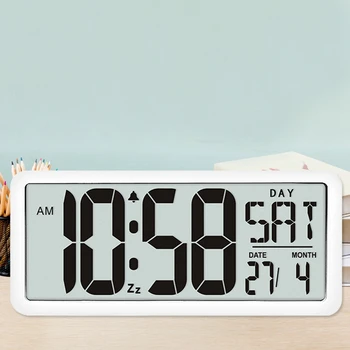 Kvadrātveida Sienas Pulkstenis Sērija, 13.8 collu Lielu Ciparu Jumbo Modinātājs, LCD Displejs, Multi-Funkcionālo Upscale Biroja Galda Dekori Blac