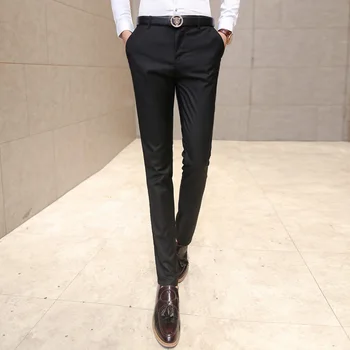 Kvalitātes Vīriešu Uzvalku Bikses Vīriešu tīrtoņa Krāsu Slim Biznesa Kleitu Bikses Vīriešu Classic Casual Straight Pantalons Mens Kāzu Bikses