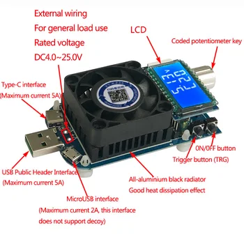 KZ35 Nemainīgu Pašreizējo Elektronisko Slodzes USB Type C QC2.0/3.0 AFC FCP aktivizē Akumulatora Testser Izlādes Jaudas mērītājs