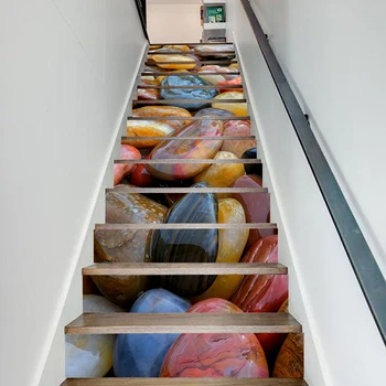 Kāpņu Uzlīmes Attēls Krāsains Akmens Papīra Dāvanu pašlīmējošās Decal PVC Ūdensnecaurlaidīga 3D Drukas Mākslas Mājas Dekoru DIY par Dzīvojamā Istaba