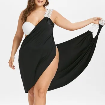 L-5XL Plus Lieluma Sievietēm Pludmales Kleita Cietā Pludmales Cover Up Mežģīnes Up Beachwear Liela Izmēra Peldkostīms Sievietēm, Pludmales Tērpu Sexy Bikini Attiecas