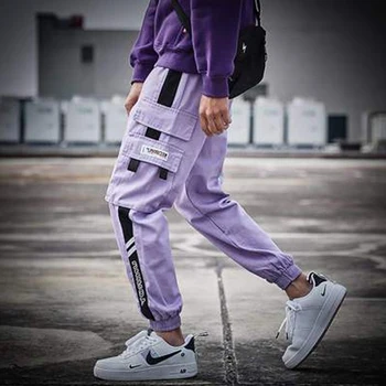 LACIBLE Harajuku Kravas Bikses Vīriešu Streetwear Vīriešiem Gadījuma Elastīgs Viduklis Joggers Bikses 2020. Gadam Colorblock Hip Hop Harēma Bikses