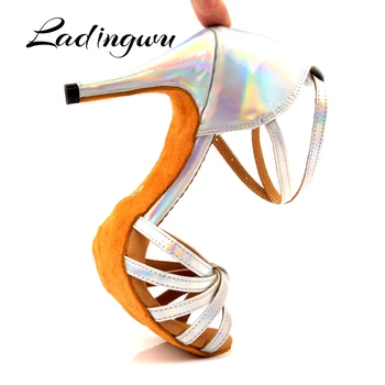 Ladingwu latīņamerikas Deju Apavi, Salsas Deju kurpes Sudraba krāsas PU Balles Deju Kurpes Sieviešu Papēžu 6-10cm