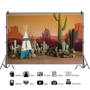 Laeacco Bērnu Multfilmas Kaktusu Tuksnesi 1. Dzimšanas dienas svinības Kempings Gleznainā Foto Fona Foto Fons Foto Studija